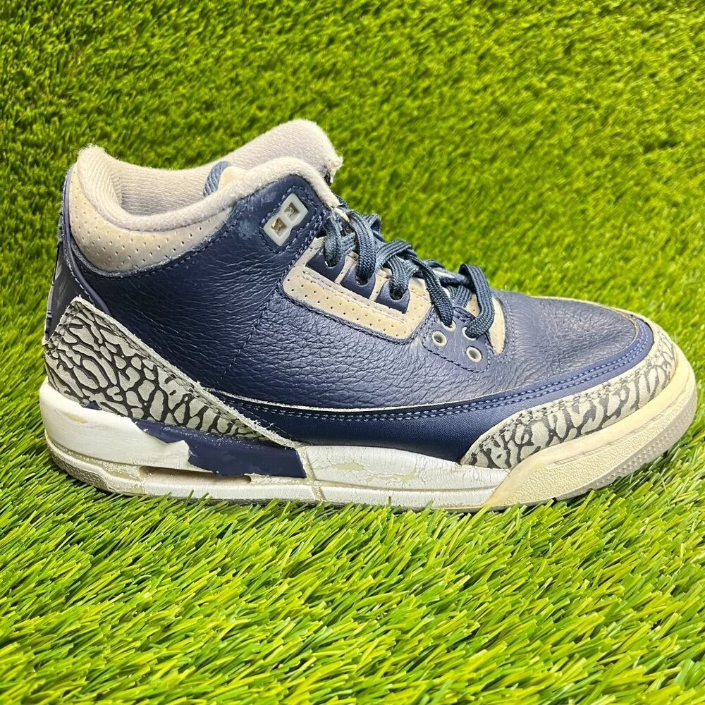 Nike Air Jordan 3 Retro Georgetown Boys Size 5.5Y Blue Basketball Shoes Sneakers